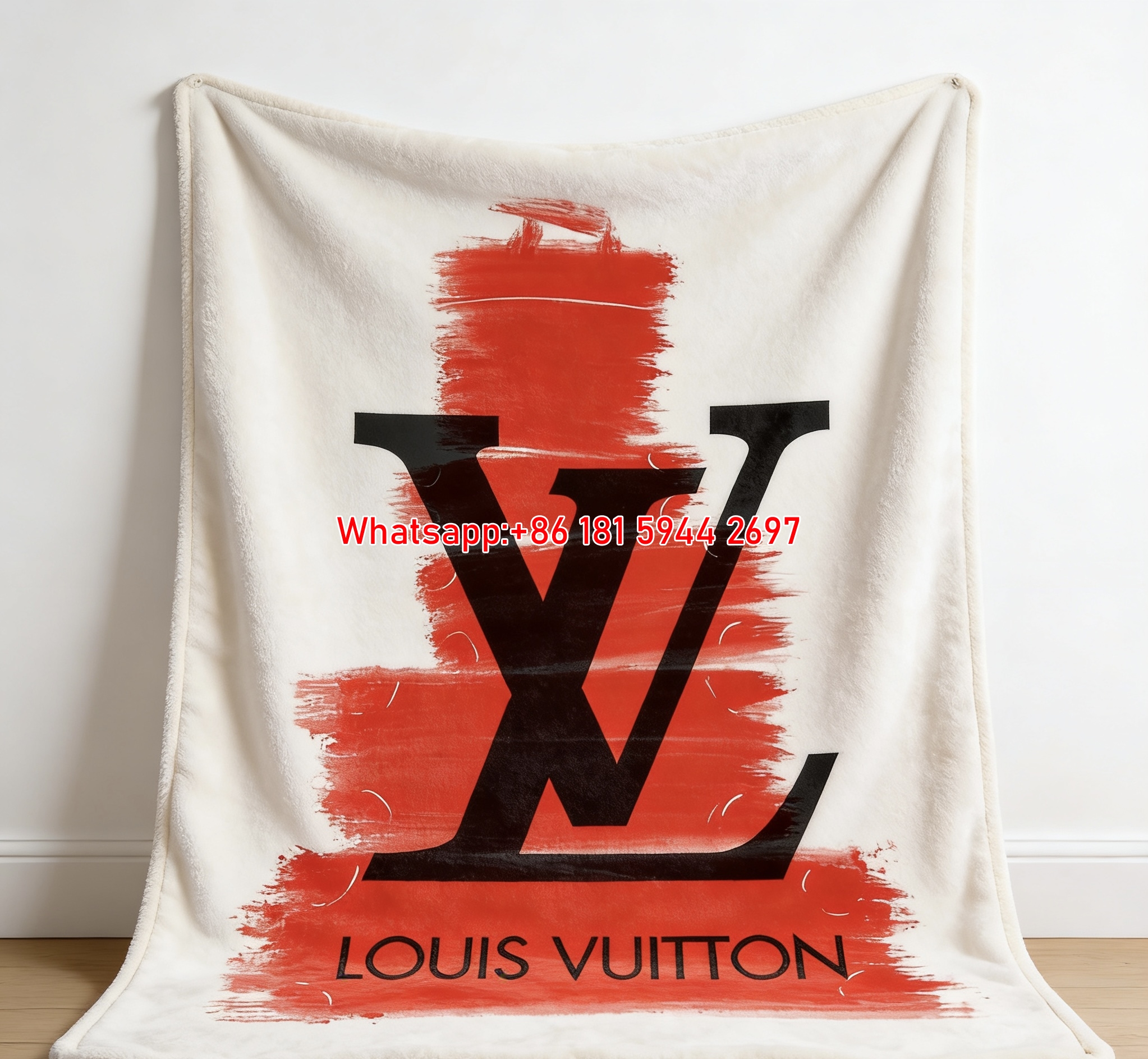Red Brushstroke LV Flannel Throw Blanket 338